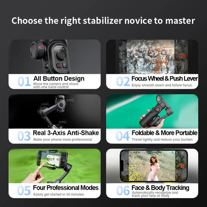 3-Axis Handheld Gimbal Stabilizer for Smartphone with Fill Light