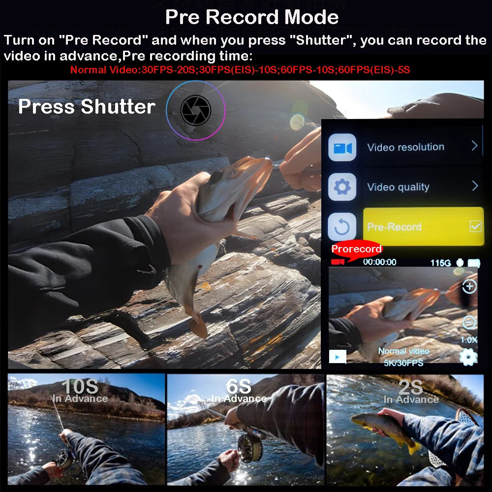 Dual IPS Touch LCD Waterproof Sport Camera With Wireless Mic & Pre Recording