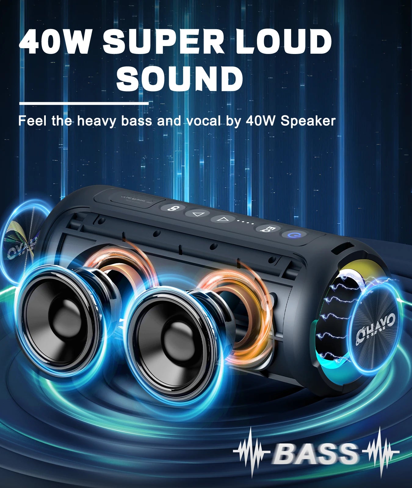 Enhanced Bass Portable Bluetooth Speakers 40W